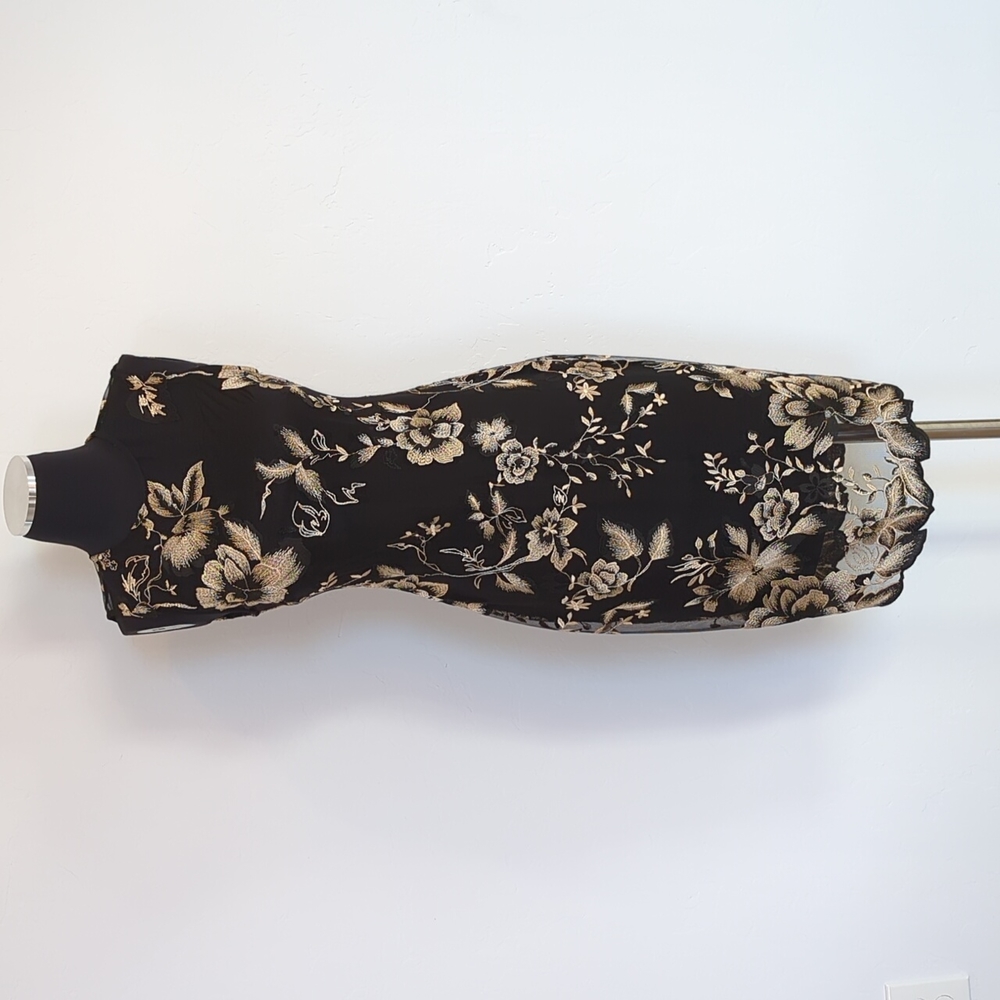 Calvin Klein Black Embroidered Illusion Mesh Sheath Dress